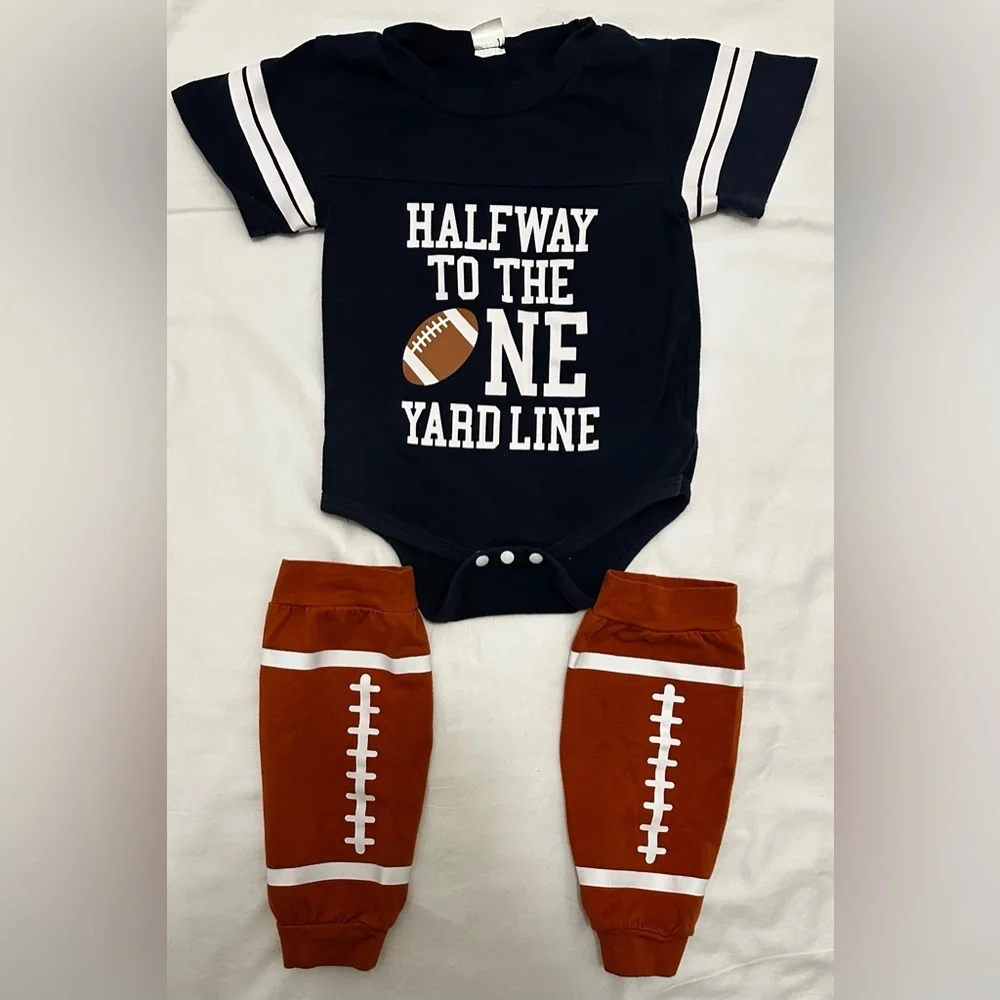 Half Birthday Football Themed Baby Outfit with High Chair Banner 9-12 Months